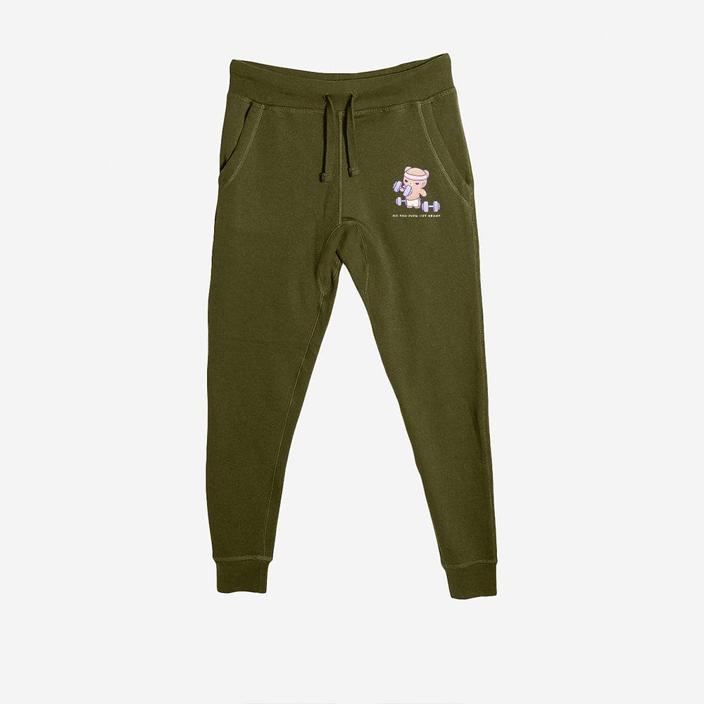 Army Green Workout Bear Premium Fleece Sweatpants