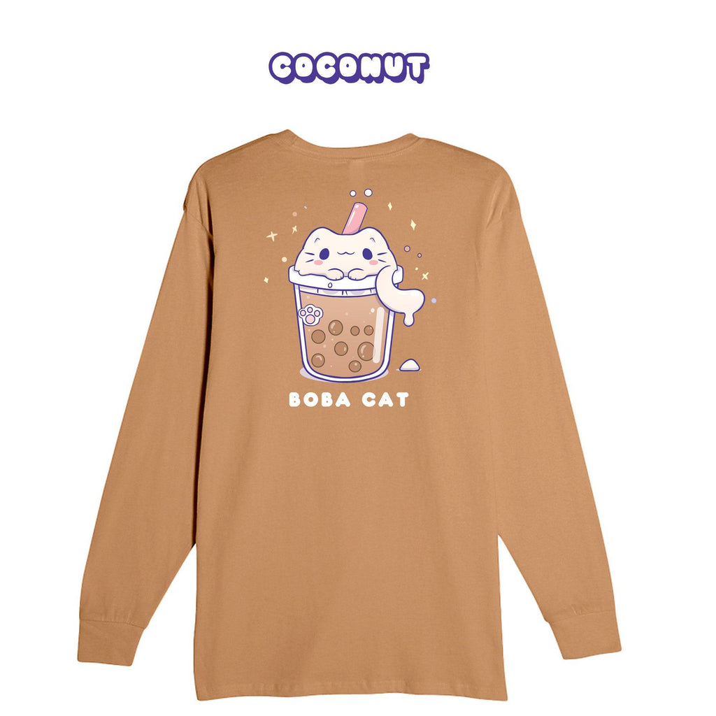 BOBA CAT Black Longsleeve T-shirt - Super Kawaii Labs