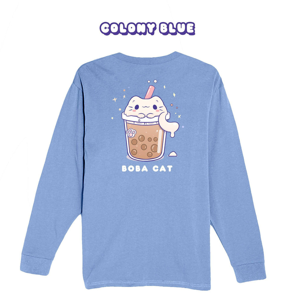 BOBA CAT Black Longsleeve T-shirt - Super Kawaii Labs