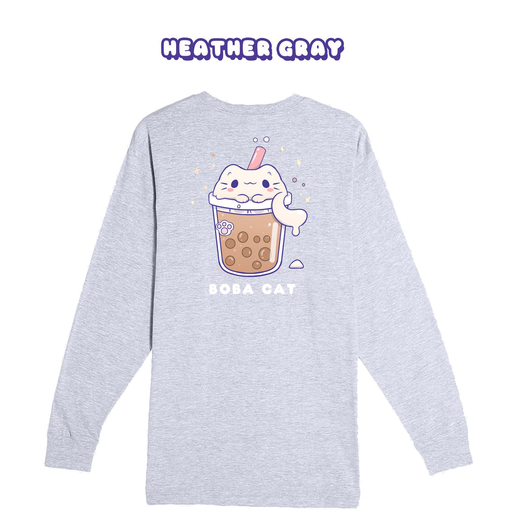 BOBA CAT Black Longsleeve T-shirt - Super Kawaii Labs