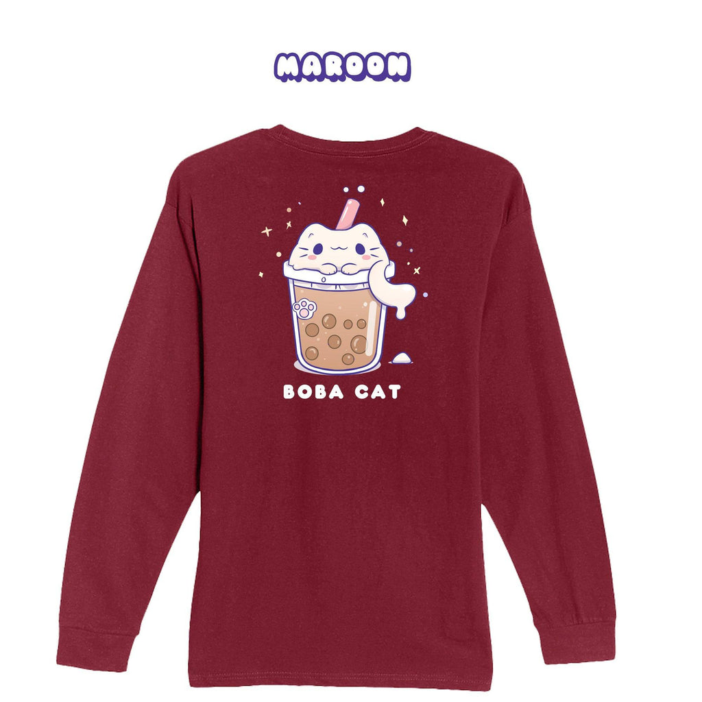 BOBA CAT Black Longsleeve T-shirt - Super Kawaii Labs