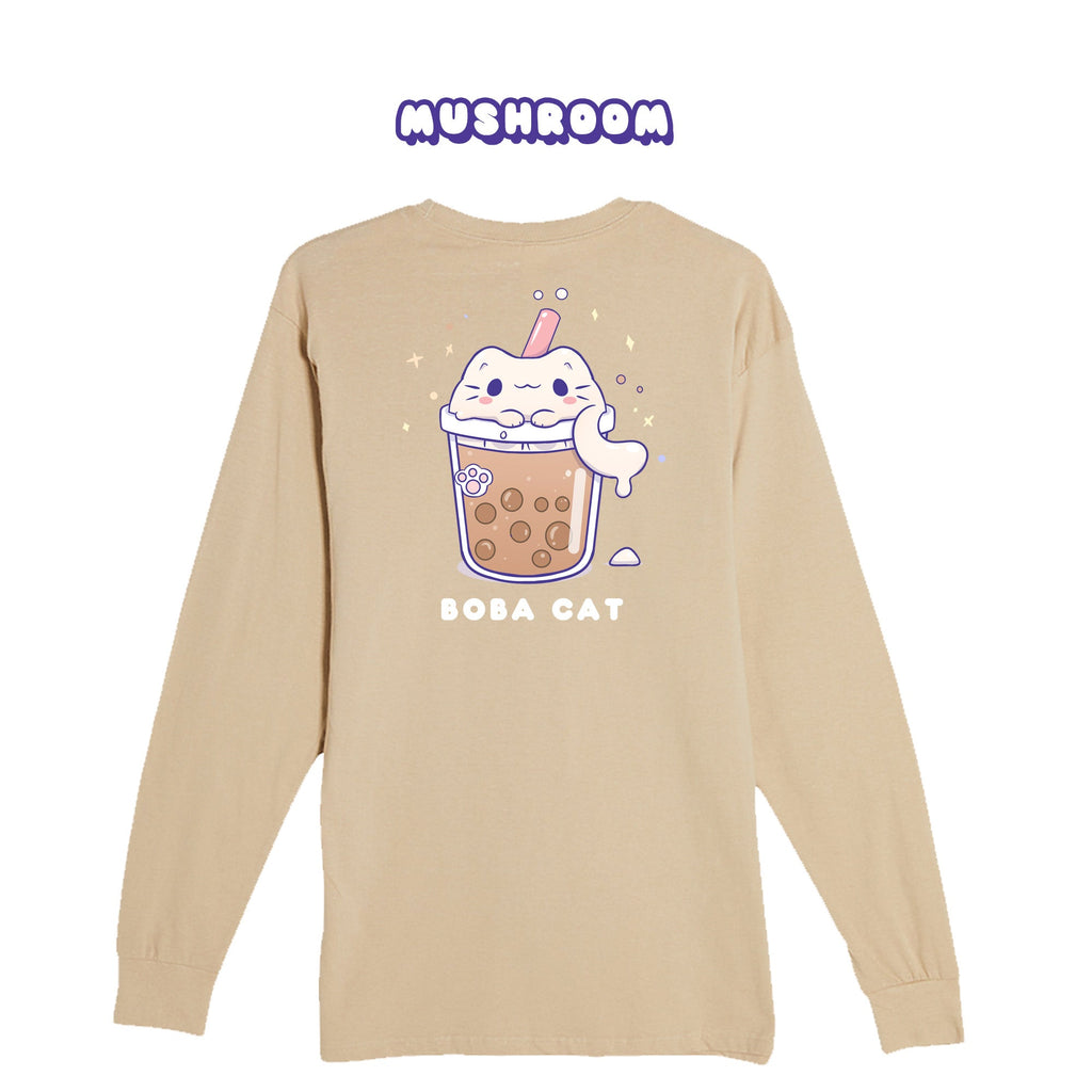 BOBA CAT Black Longsleeve T-shirt - Super Kawaii Labs