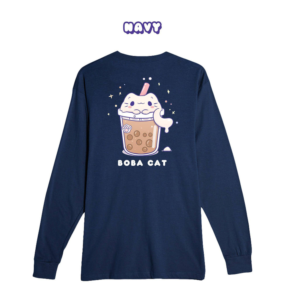 BOBA CAT Black Longsleeve T-shirt - Super Kawaii Labs