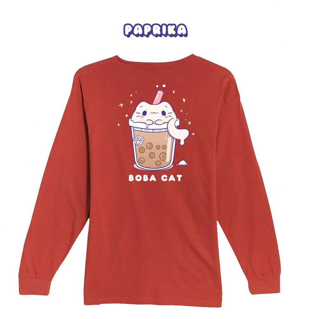 BOBA CAT Black Longsleeve T-shirt - Super Kawaii Labs