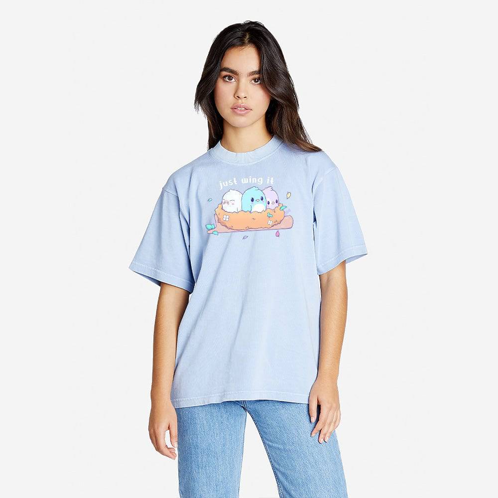 Grape Ice Birds Oversized Boxy Streetwear Tee