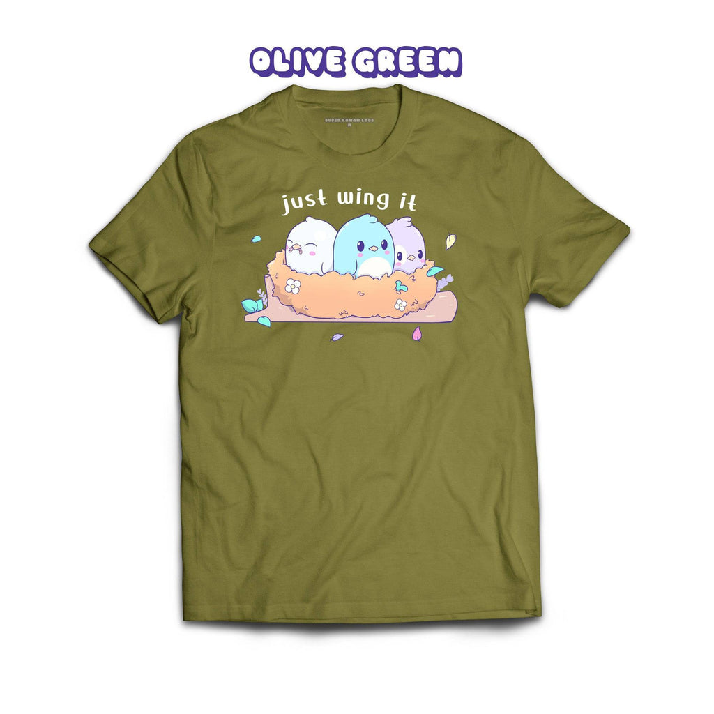 Birds T-shirt, Olive Green 100% Ringspun Cotton T-shirt