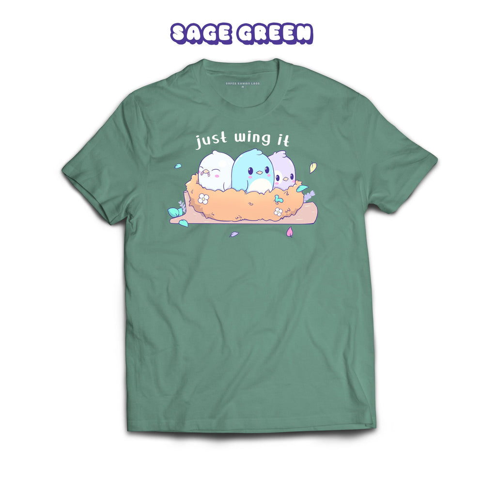 Birds T-shirt, Sage 100% Ringspun Cotton T-shirt