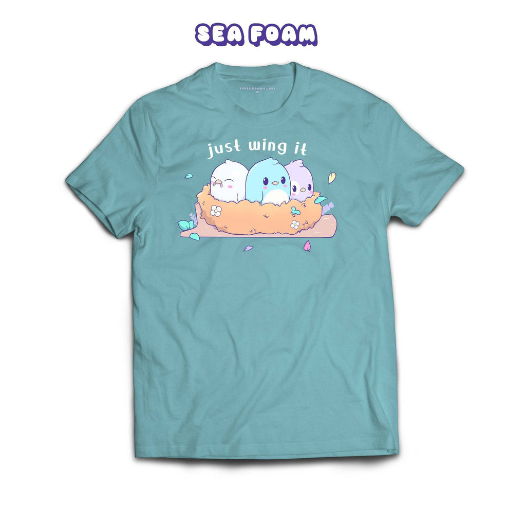 Birds T-shirt, Sea Foam 100% Ringspun Cotton T-shirt