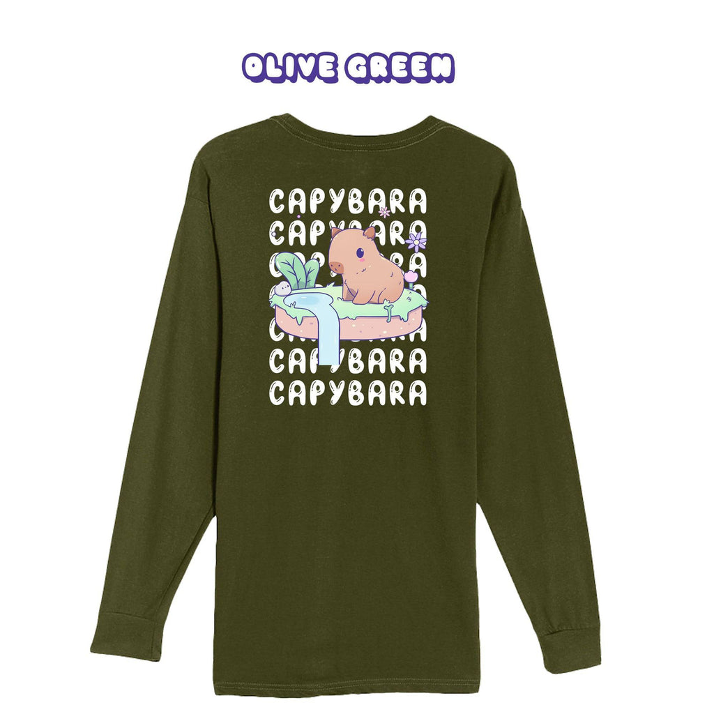 Capybara Olive Green Longsleeve T-shirt
