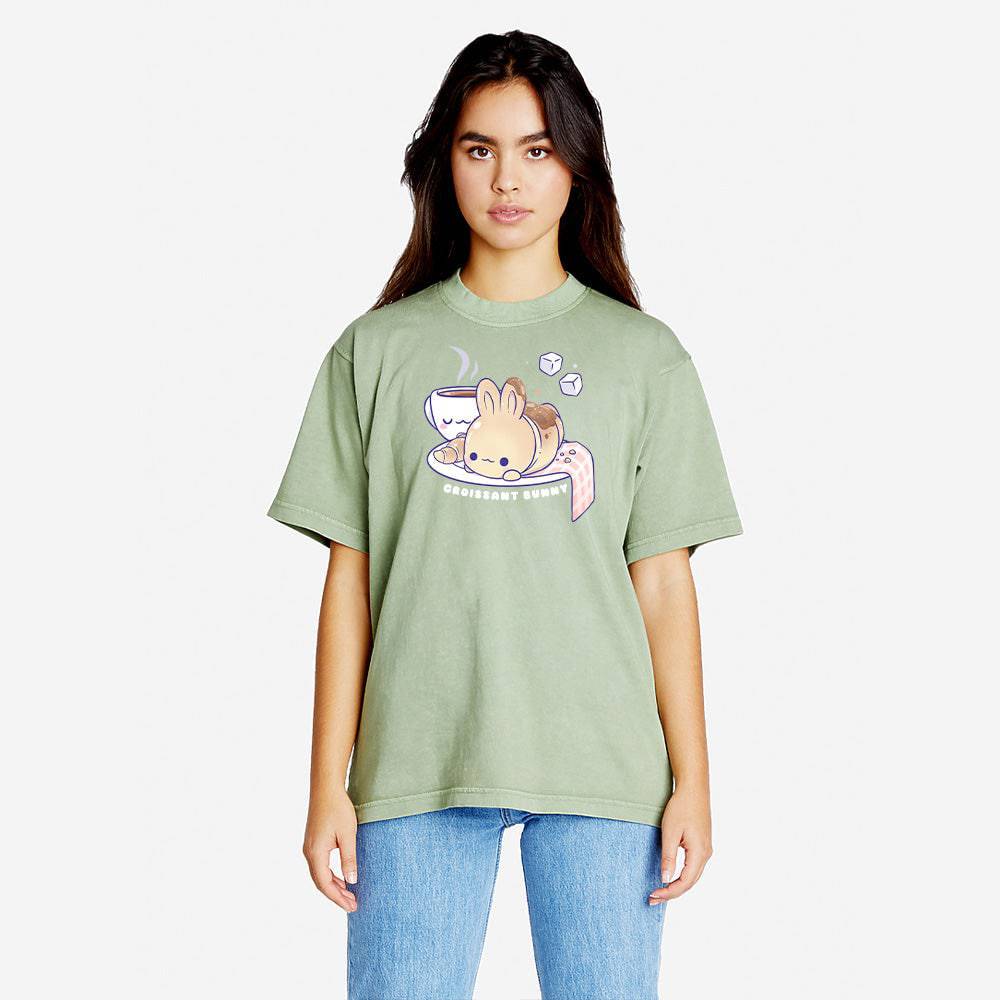 Oil Green CrossaintBunny Oversized Boxy Streetwear Tee