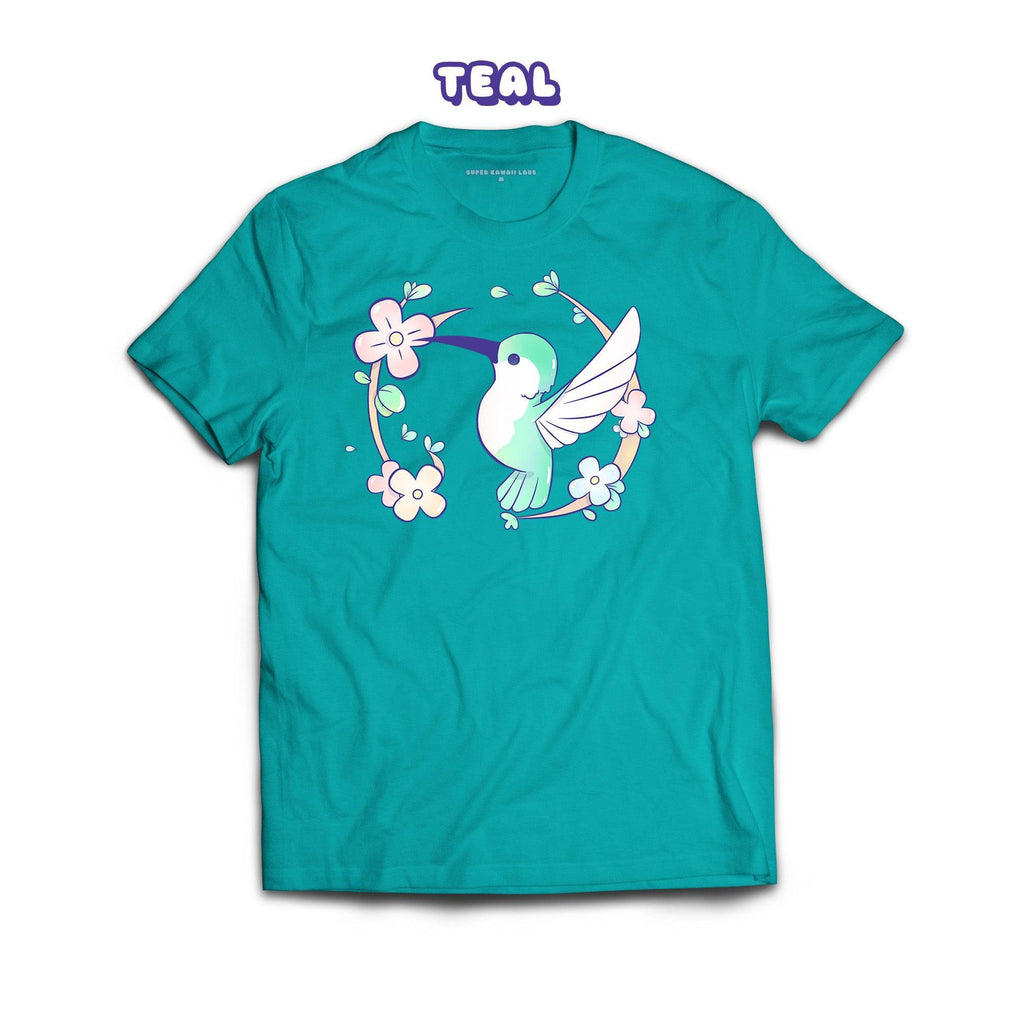 Hummingbird T-shirt, Teal 100% Ringspun Cotton T-shirt