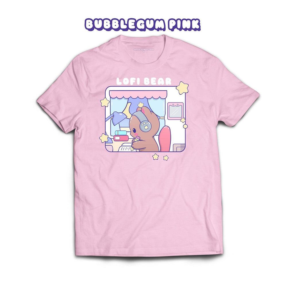 Lofi Bear T-shirt, Bubblegum Pink 100% Ringspun Cotton T-shirt
