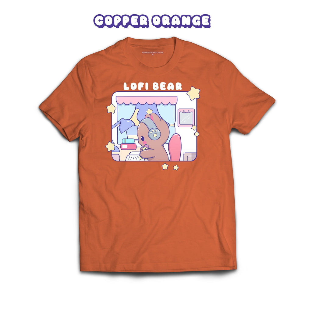 Lofi Bear T-shirt, Copper Orange 100% Ringspun Cotton T-shirt