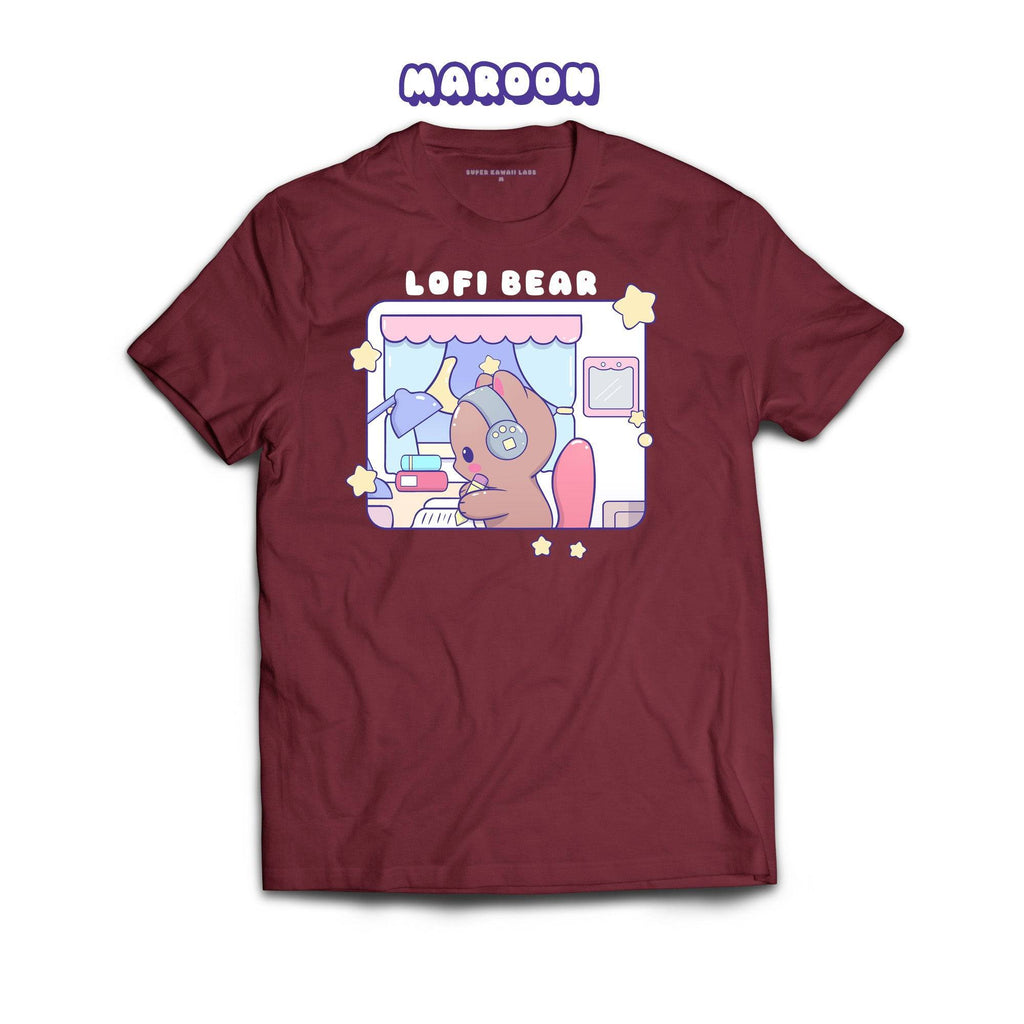 Lofi Bear T-shirt, Maroon 100% Ringspun Cotton T-shirt
