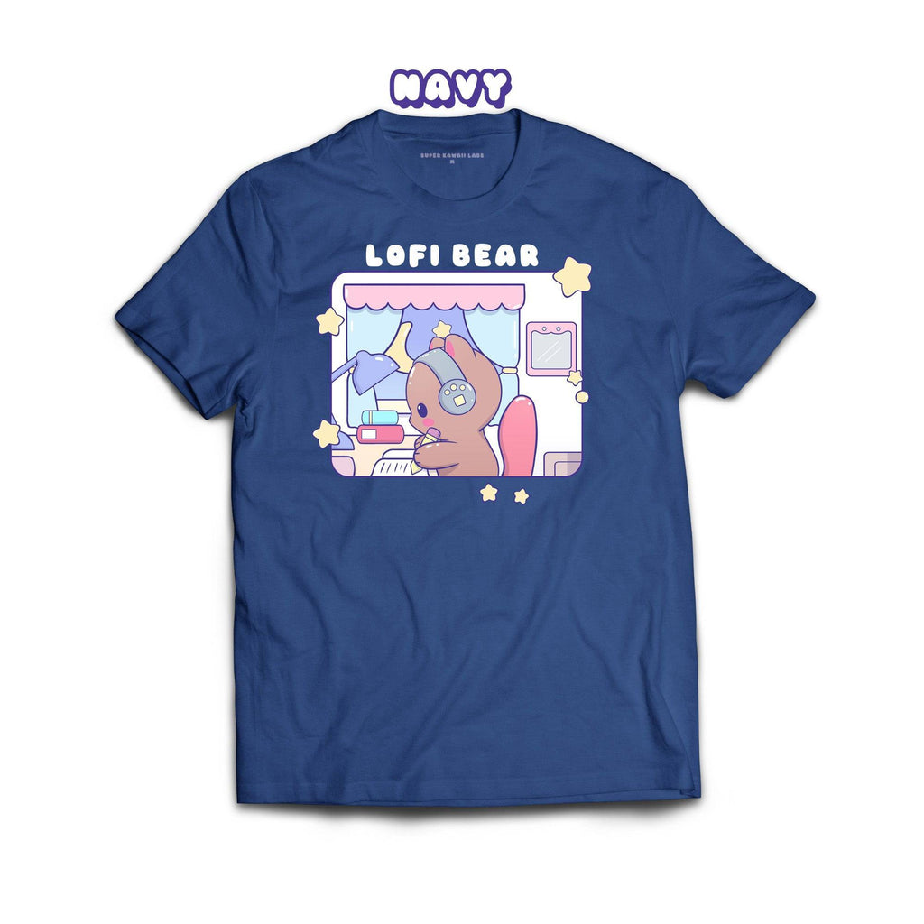 Lofi Bear T-shirt, Navy 100% Ringspun Cotton T-shirt