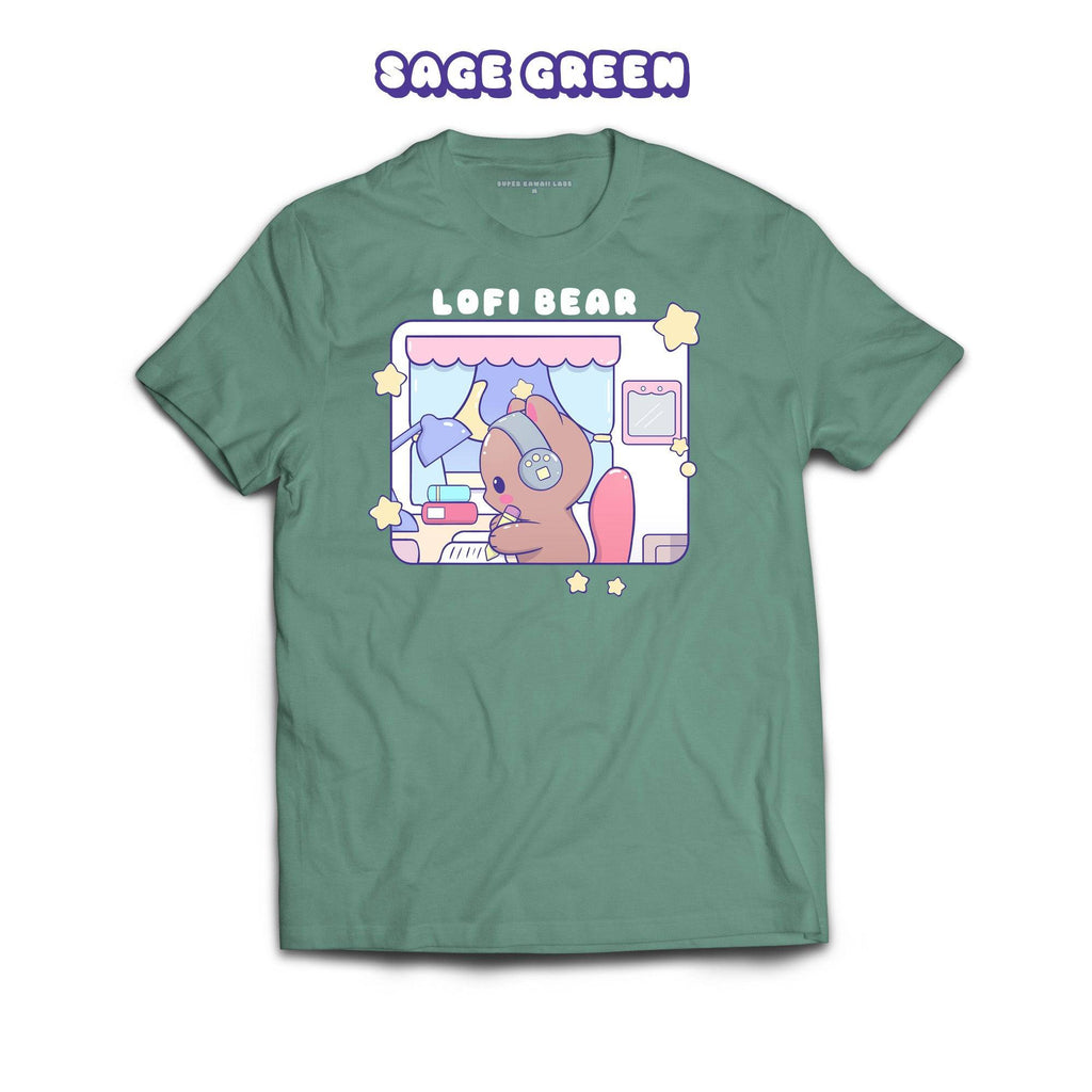 Lofi Bear T-shirt, Sage 100% Ringspun Cotton T-shirt