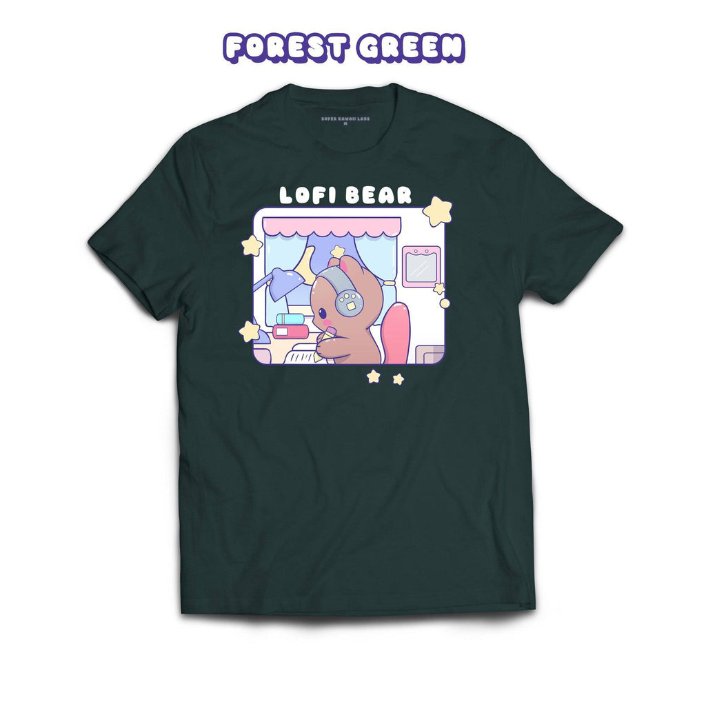 Lofi Bear T-shirt, Forest Green 100% Ringspun Cotton T-shirt
