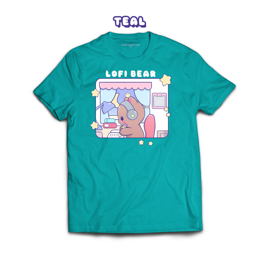 Lofi Bear T-shirt, Teal 100% Ringspun Cotton T-shirt